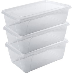 3x Voedsel plastic bewaarbakje hoog/diep 1 liter transparant 18 x 12 x 7 cm - Vershoudbakjes