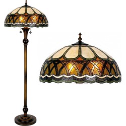 LumiLamp Tiffany Vloerlamp  Ø 56x164 cm  Bruin Beige Glas Halfrond Staande Lamp