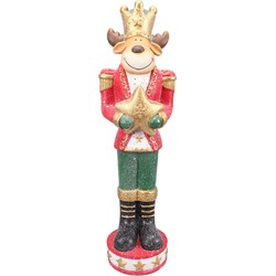 Clayre & Eef Beeld Hert 80 cm Rood Polyresin Kerstdecoratie