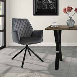 Draaibare eetkamerstoel met rugleuning en armleuningen Antraciet Keukenstoel met microvezel fluwelen bekleding ML design