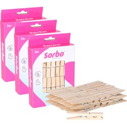 Sorbo wasknijpers hout - 108x stuks - knijpers / wasspelden - wasgoed - Knijpers