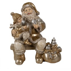 Clayre & Eef Beeld Kerstman 17 cm Goudkleurig Polyresin Kerstdecoratie