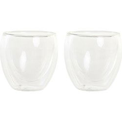 Items koffieglazen/theeglazen dubbelwandig - set 2x - espresso glazen - 100 ml - Koffie- en theeglazen