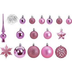 Pakket met 110x stuks kunststof kerstballen/ornamenten met piek roze - Kerstbal