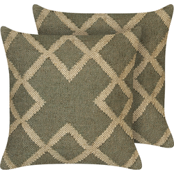 GOPI - Sierkussen set van 2 - Olijfgroen - 45 x 45 cm - Jute