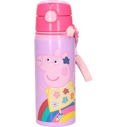 Peppa PigA drinkfles/drinkbeker/bidon met drinktuitje - roze - aluminium - 600 ml - Schoolbekers