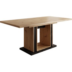 Meubella Eetkamertafel Finch - Eiken - Zwart - 180 cm - Uitschuifbaar