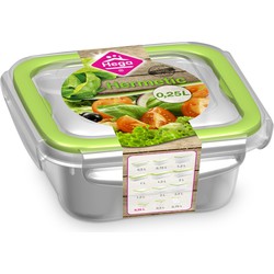 10x Voedsel plastic bewaarbakje 0,25 liter transparant/groen - Vershoudbakjes