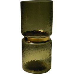 PTMD Quilio Brown green glass vase gold rim straight L