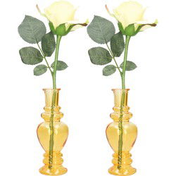 Ideas 4 Seasons Bloemenvaas Venice - 2x - voor kleine stelen/boeketten - gekleurd sierglas - helder okergeel - D5.7 x H15 cm - Vazen