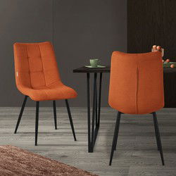 Eetkamerstoelen set van 2 oranje keukenstoelen met polyester hoes en stalen poten ML design