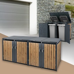 4-bins afvalbak tot 240L 264x80x116,3 cm gemaakt van staal in eiken look ML design