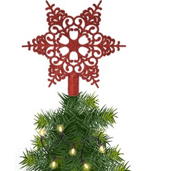 Kerstboom piek open kunststof kerst ster rood met glitters H19 cm - kerstboompieken