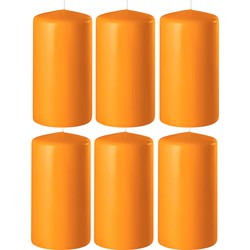 6x Kaarsen oranje 6 x 15 cm 58 branduren sfeerkaarsen - Stompkaarsen