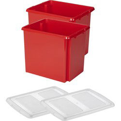 Sunware - Set van 2x opslagbox kunststof 45 liter rood 45 x 36 x 36 cm met deksel - Opbergbox
