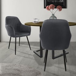 Eetkamerstoelen met rugleuning & armleuning set van 2 grijs met fluwelen bekleding en metalen poten ML-Design