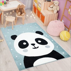 Playful Pals Kids Kinderkamer Blauw vloerkleed - Panda