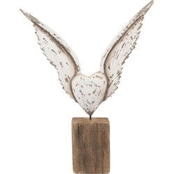 Clayre & Eef Decoratie Beeld Vleugels Wit Bruin Hout