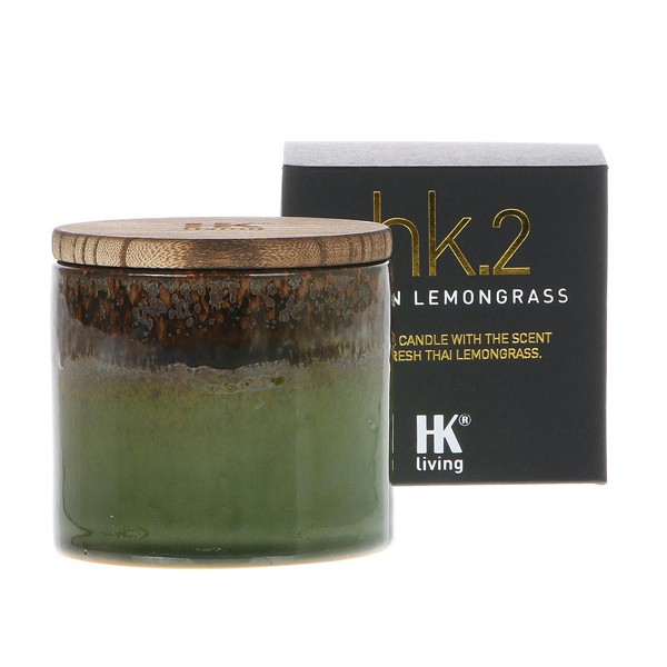 HK-living geurkaars in pot keramiek HK. 2 Aziatisch citroengras 9,5x9,5x9cm - 