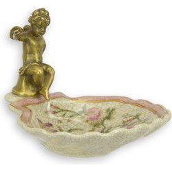 A BRONZE MOUNTED PORCELAIN SOAP HOLDER