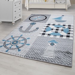 Tapijtenloods Kids Collection Vloerkleed Kinderkamer Blauw / Grijs Laagpolig- 120x170 CM