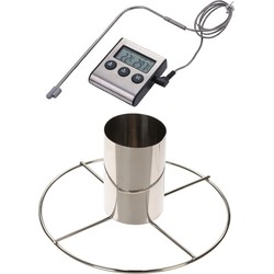 Kiprooster/kippengrill voor de barbecue/BBQ/oven RVS 20 cm met vleesthermometer / braadthermometer - barbecueroosters