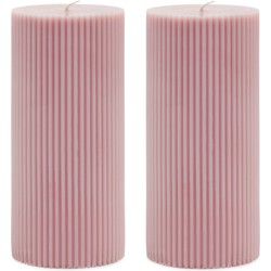 Riviera Maison Stompkaarsen - Pillar Candle Rib - Kaarsen set met ribbel 2 stuks lila - 7x15 cm