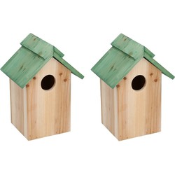 Lifetime Garden Vogelhuisje - 2x - hout - 24 x 18 x 14 cm - groen dak - Vogelhuisjes