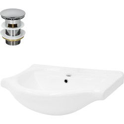 Wastafel incl. zilveren kabelwaste met overloop 67,5x51,5x21,5 cm wit keramiek ML design