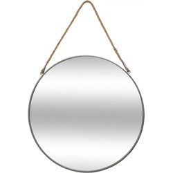 Atmosphera Spiegel/wandspiegel - rond - Dia 55 cm - metaal/glas - grijs - met ophangtouw - Spiegels