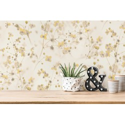 Livingwalls behang bloemmotief geel, wit en grijs - 53 cm x 10,05 m - AS-387261