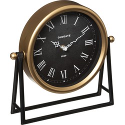 Atmosphera Tafelklok Roma - goud/zwart - H26 cm - Dia klok 21 cm - glas/metaal - op standaard - Tafelklokken