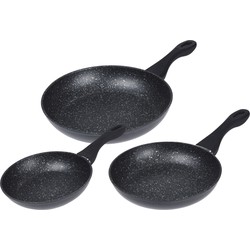 3x Zwarte koekenpannen met anti-aanbak laag 20/24/28 cm - Koekenpannen