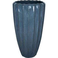 PTMD Olver Blue ceramic pot ribbed structure round S