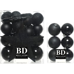 39x stuks kunststof kerstballen met ster piek zwart mix - Kerstbal