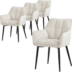 Set van 4 eetkamerstoelen crème in badstof met gestoffeerde zitting ML design