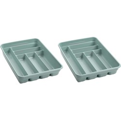 PlasticForte Bestekbak - 2x - 6-vaks - mintgroen - 40 x 30 x 7 cm - Bestekbakken