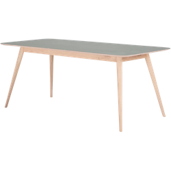 Stafa table houten eettafel whitewash - met linoleum tafelblad dark olive - 160 x 90 cm
