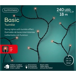 Lumineo Kerstverlichting twinkle - met timer - rood - buiten - 240 lampjes - 18 meter - Kerstverlichting kerstboom