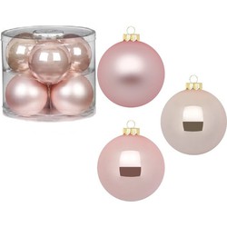 12x stuks glazen kerstballen 10 cm parel roze glans en mat - Kerstbal