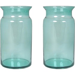 Set van 2x bloemenvazen - lichtgroen/transparant glas - H29 x D16 cm - Vazen