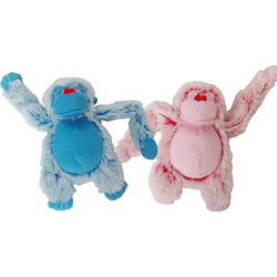 Hondenspeelgoed harige aap 22 cm roze blauw