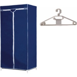 Mobiele opvouwbare kledingkast met blauwe hoes 160 cm incl 10 kledinghangers - Campingkledingkasten