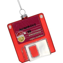 Ornament kerstbal Floppy Disk Glas Rood 8.9 cm