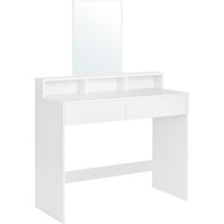 Kaptafel met rechthoekige spiegel en 2 lades, cosmetische tafel