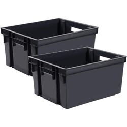EDA Opbergkrat zwart - 4x - kunststof - 30L - L44 x B35 x H24 cm - Opbergbox