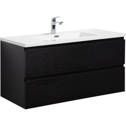 Badplaats Badkamermeubel Set Angela 100cm - Zwart Houtnerf  - Badmeubel met Wastafel