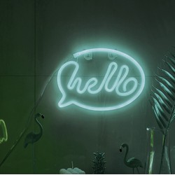 Groenovatie LED Neon Wandlamp "Hello", Op Batterijen en USB, 31x19x2cm, Koel Wit