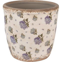 Clayre & Eef Bloempot  Ø 16x16 cm Beige Blauw Keramiek Bloemen Bloempot Binnen