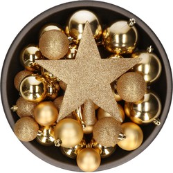 Bellatio Decorations Kerstballen - met piek - 33 stuks - goudkleurig - onbreekbaar - 5-6-8 cm - Kerstbal
